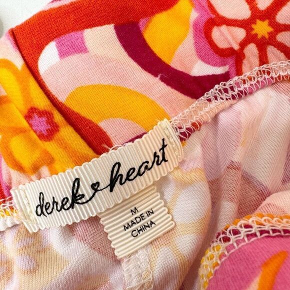 Derek Heart Pants Women Medium Abstract Floral Pattern Mid-Rise Flare 70s hippie - Picture 8 of 9